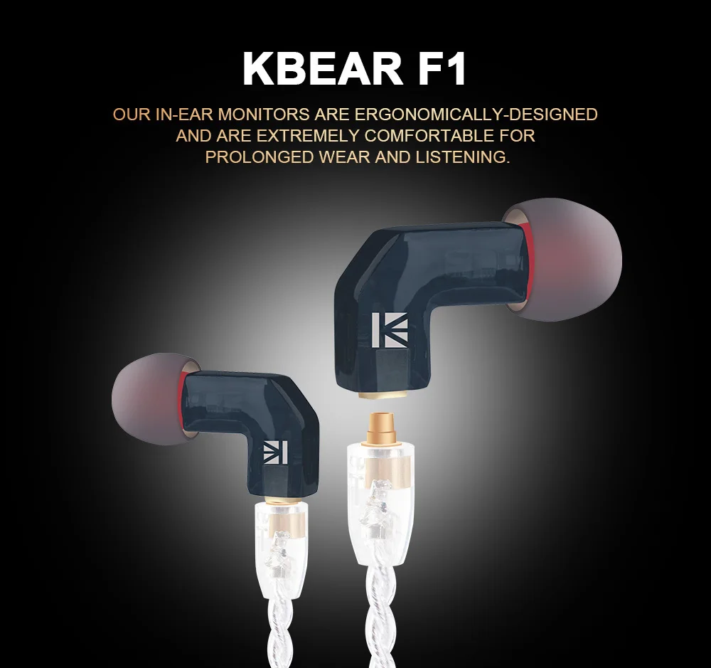 KBEAR F1 сбалансированные арматурные HIFI спортивные наушники-вкладыши с 3,5 мм MMCX наушниками позолоченная гарнитура