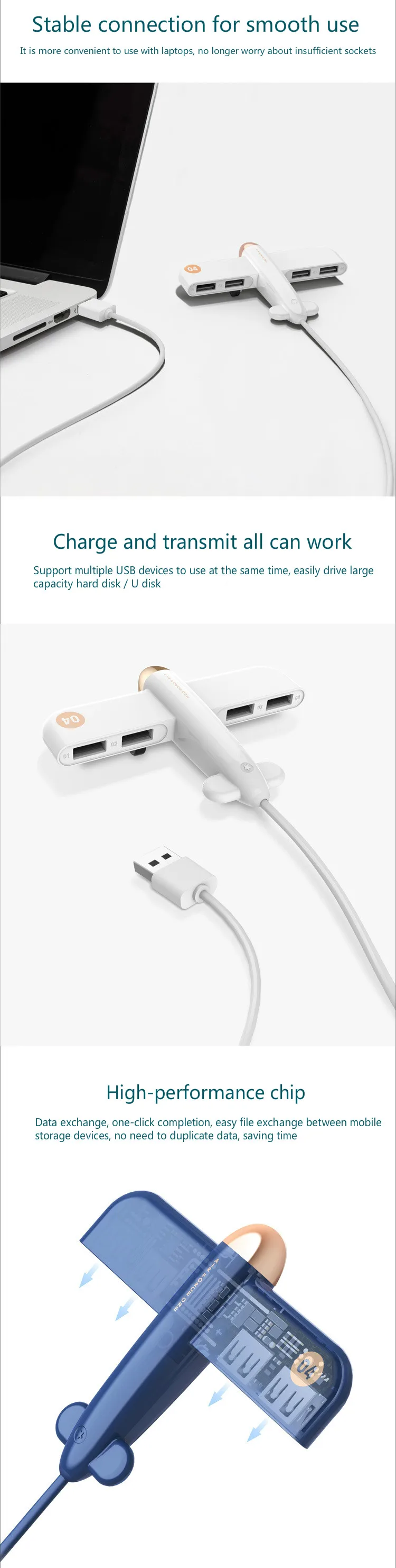 Высокоскоростной концентратор USB 2,0 с 4 портами типа самолета с портом питания USB 2,0 разветвитель адаптер для ноутбуков iMac аксессуары для настольных компьютеров