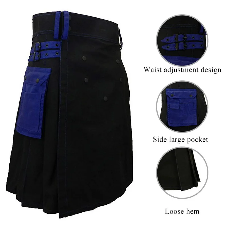 Осенние красные юбки современный пояс пуговицы решетки Plait Kilt 3XL Новая Мужская Шотландка классический ретро Kilt костюм с карманами для мужчин