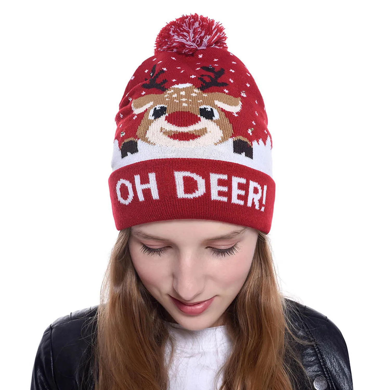 Behogar Unisex LED Light-up Ugly Hat Beanie Knitted Cap with Colorful Lights for Kids Adults Winter Snow Xmas Party Supplies