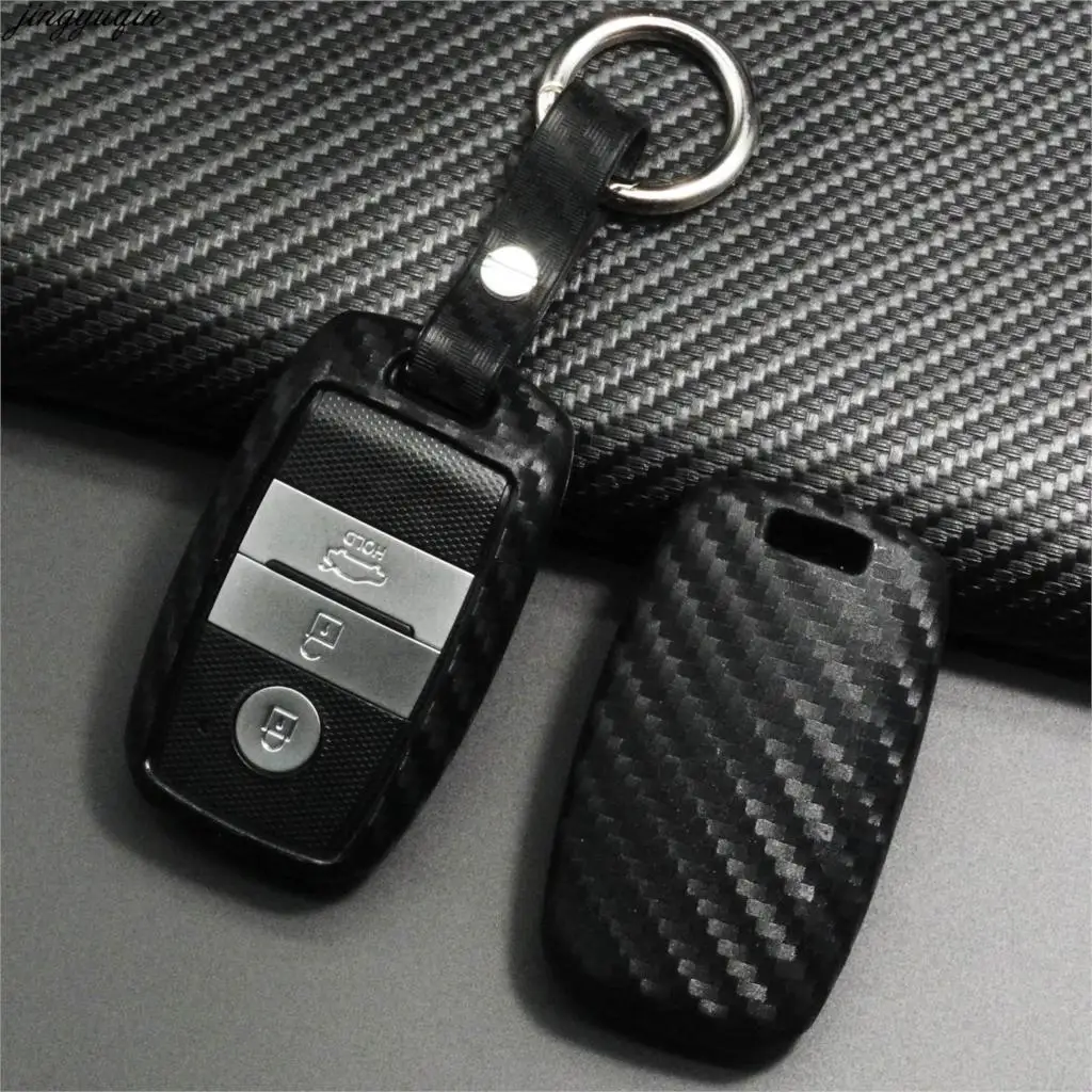 Carbon  Silicone Car Remote Key Fob Shell Cover Case For Kia Rio Rondo Ceed Soul Sportage Sorento Carens Picanto Skin Sedona