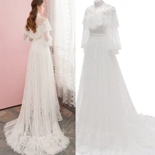 Victorian lace vintage vestido de novia vestido de noche manga larga buena calidad foto real precio de fábrica