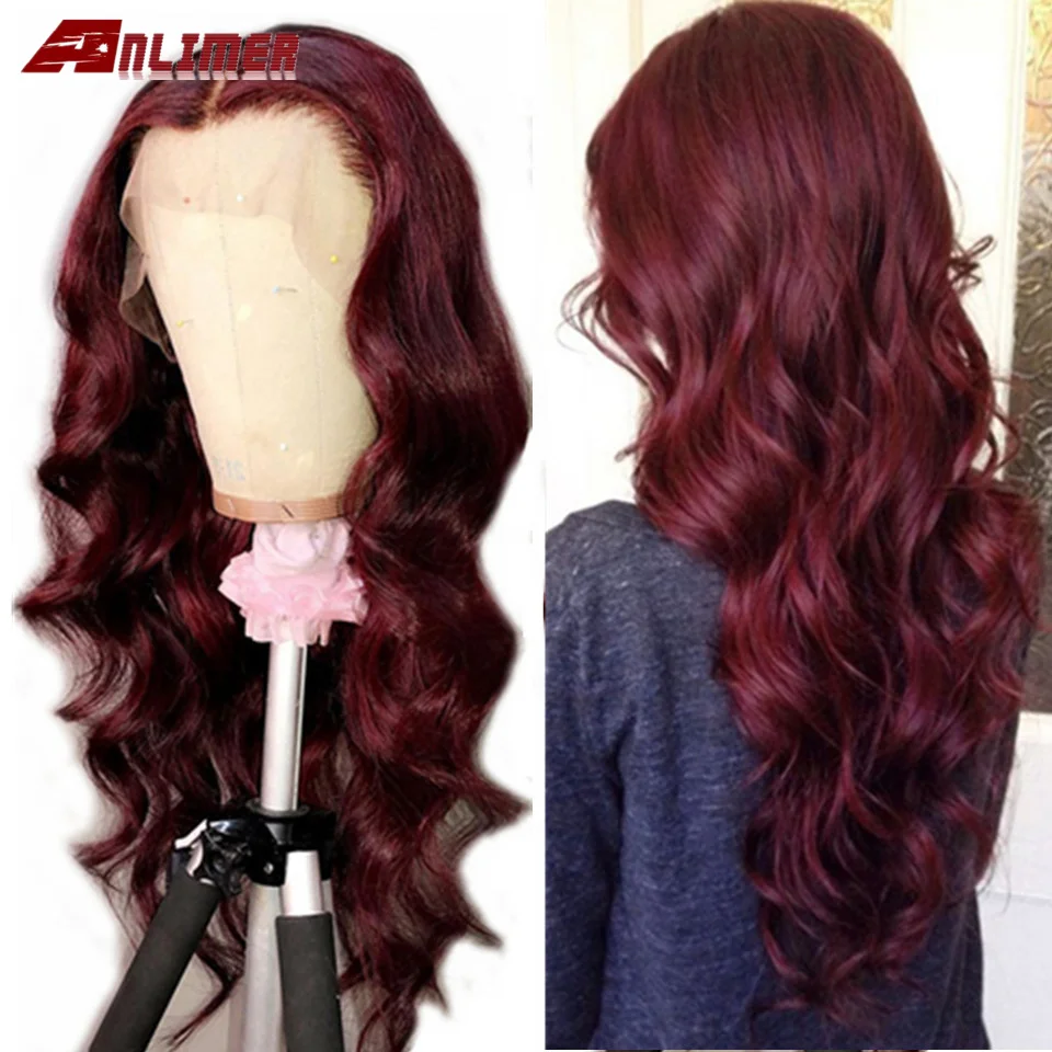 

Burgundy Deep Part Lace Front Wig Red Human Hair Wavy Wigs With Baby Hair 99J Lace Front Wig Bleached Knots Wig For Black Women