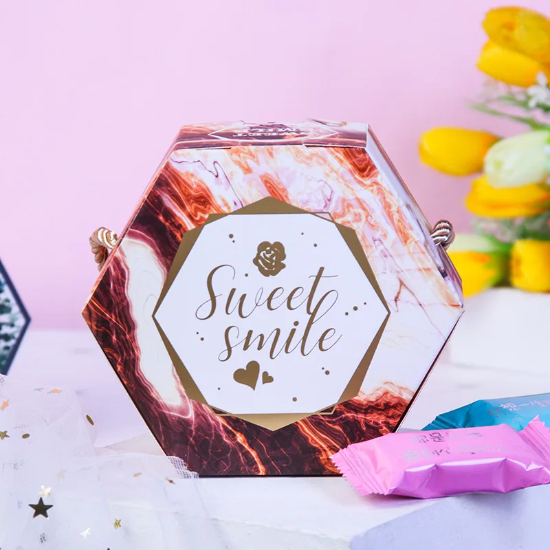 5 шт. шестиугольная коробка со свадебными сувенирами вечерние наборы; детский душ спасибо бумажная Подарочная коробка с ручками - Цвет: Sweet smile