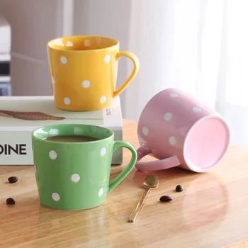 

Creative Wave Point Ceramic Mug Cute Pink Breakfast Cup with Handgrip 200ml Heat Resistant Household Milk Coffee Mugs and Cups