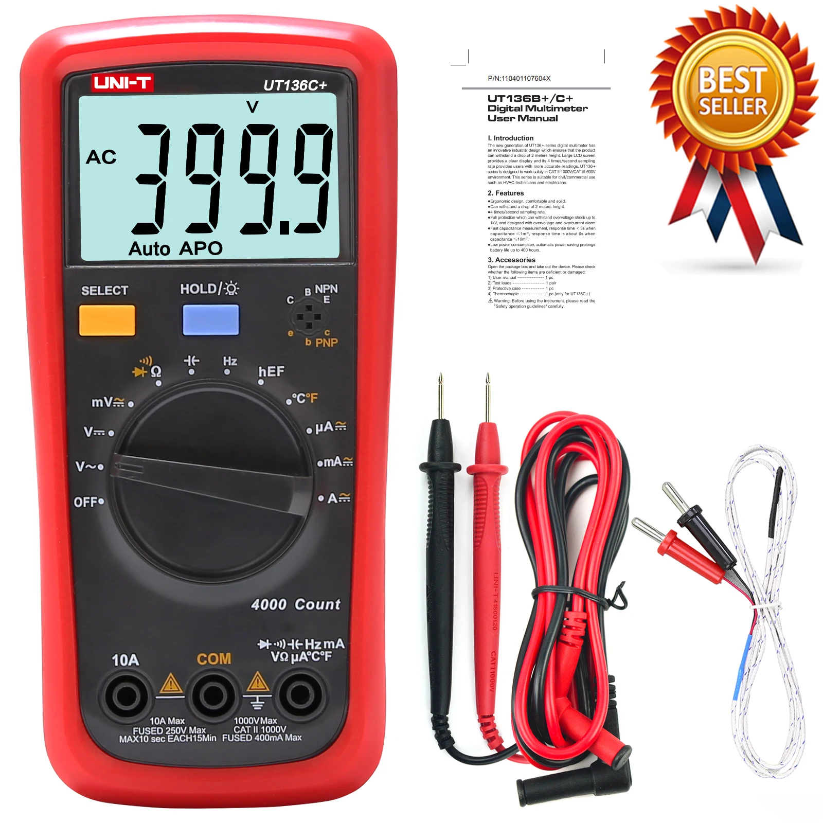 UNI-T UT136C + мультиметр Цифровой тестер AC DC Вольтметр Амперметр Ом Емкость HFE