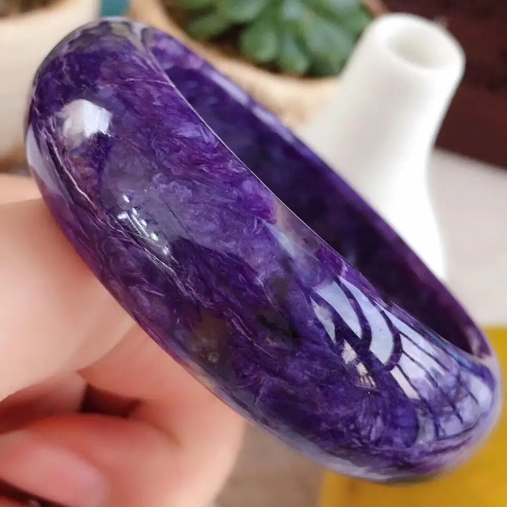 

57mm Genuine Natural Purple Charoite Gemstone Beads Bracelet Bangle Crystal Lady Bracelet For Women Fashion AAAAAA