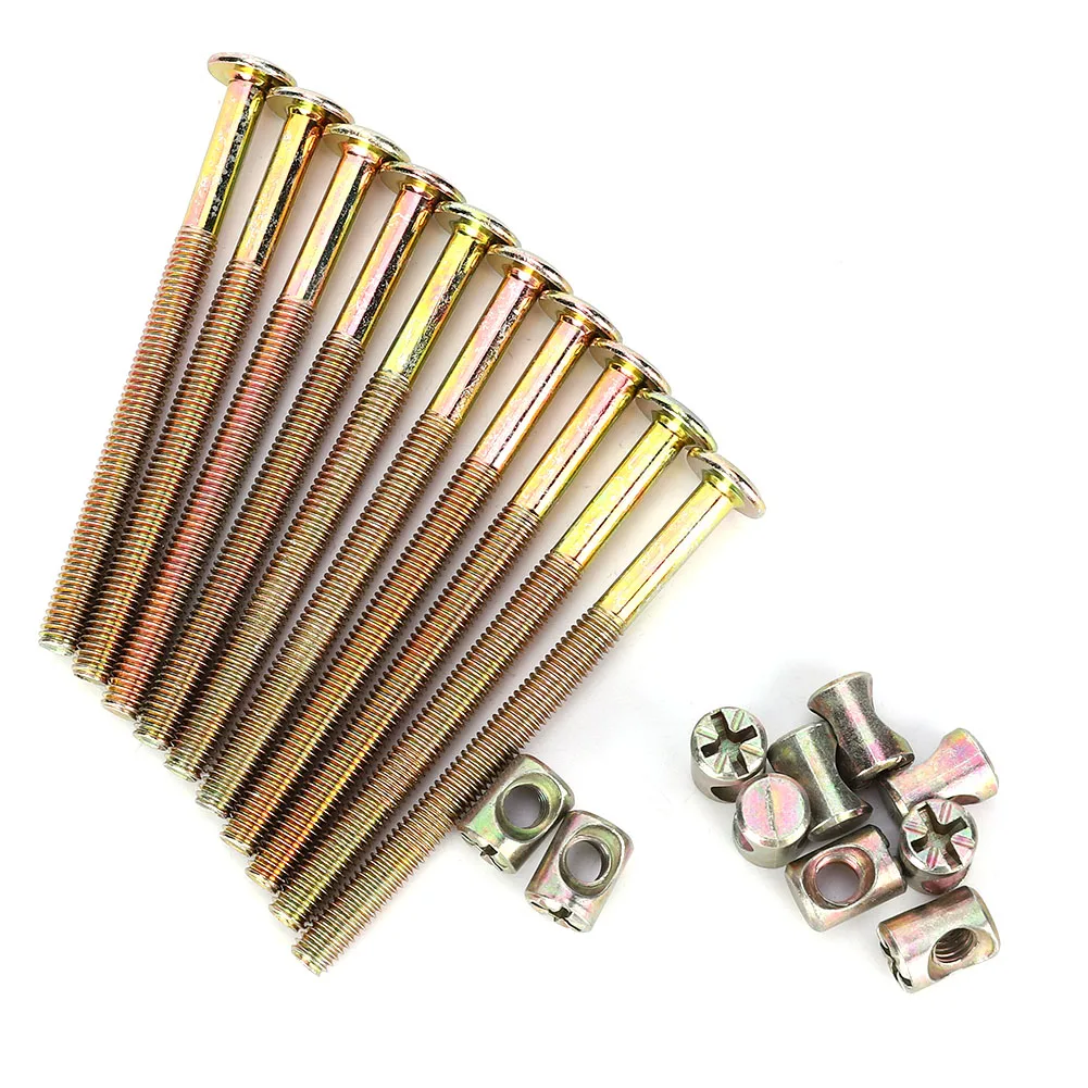 Screw Bolt Nut Set 10pcs/Lot M6 6mm Furniture Bolts Carbon Steel Furniture Bolts Barrel Nuts Dowel Nut Connector Fastener Home Fix Up Tools