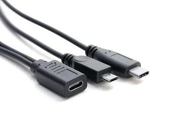 

USB 3.1 Type C Female to Micro USB Male & Typc C Male Splitter Data Extension Power Cable for Android Phone Tablet 30cm