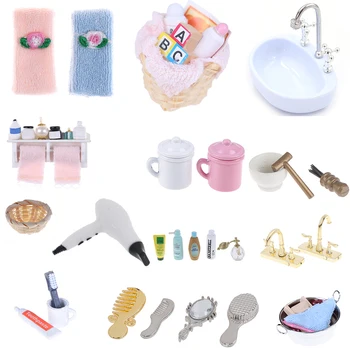 

DIY Miniature Dollhouse Bathroom Furniture Accessories Sets Bath Toothbrush Toothpaste Cup Comb Hair Dryer Mirror Baby Gift