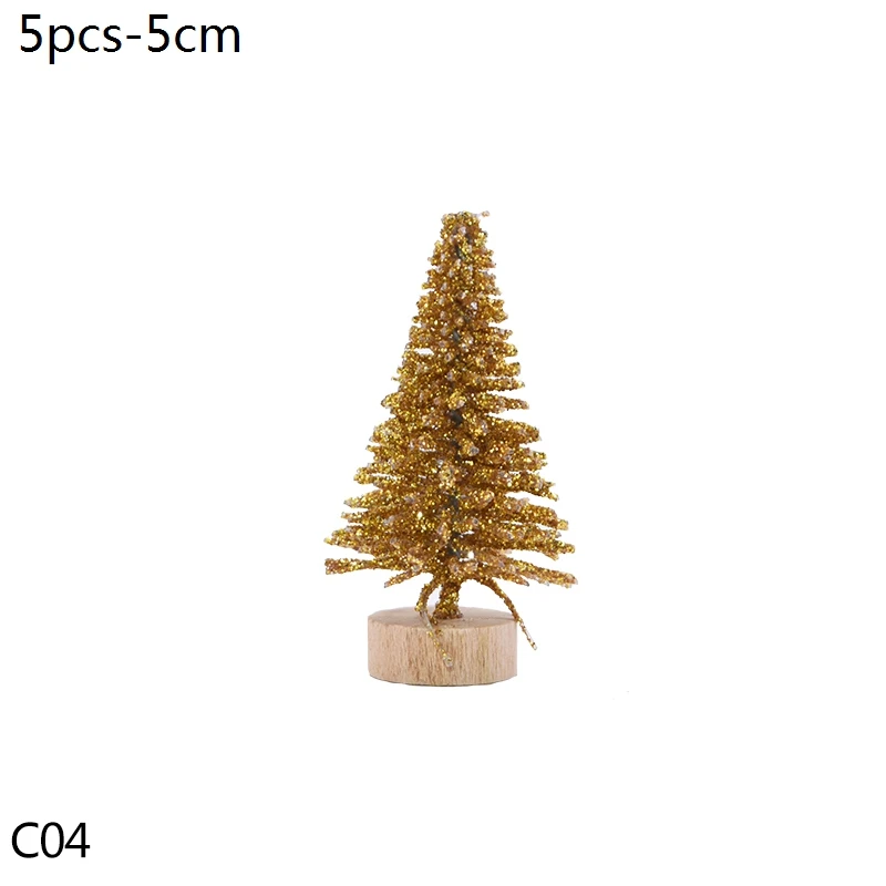 C04-5cm-5pcs gold Зеленые, белые, красные, золотые мини украшения для рождественской елки, миниатюрные рождественские елки, новогодние, вечерние, декор для стола, искусственная сосна, елки Navidad - Цвет: C04-5cm-5pcs gold