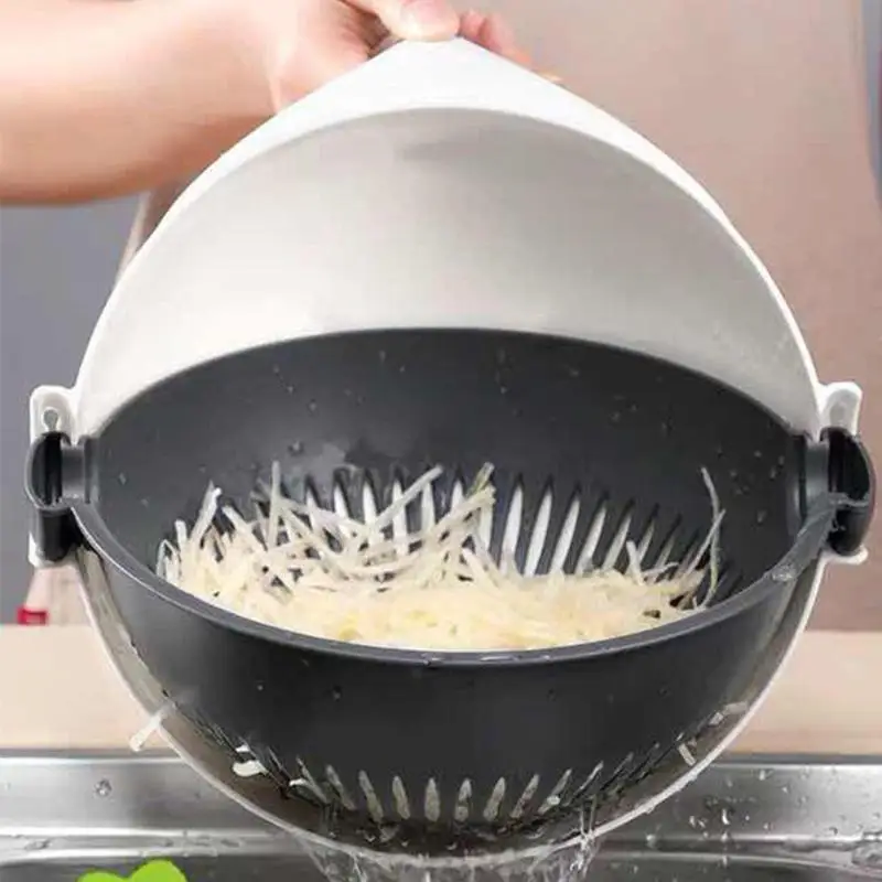 Magic Multifunctional Rotate Vegetable Cutter With Drain Basket Kitchen Veggie Fruit Shredder Grater Slicer Kitchen Tool