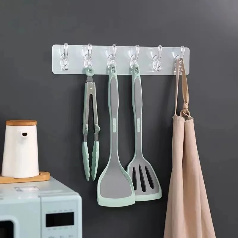Wall Mount Hooks Multi Purpose Hooks Kitchen Hooks Wall Organizer Hook 3/6 Row Multifunction Transparent Hooks Hat Clothes Coat Hanger Towel Holder Door Hook Kitchen Bathroom Home Storage Tools