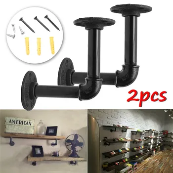 

2Pcs Black Iron Industrial Pipe Shelf Bracket Holder Rack L Bracket Vintage Retro Wall Floating Shelf Home Decor Storage Holders