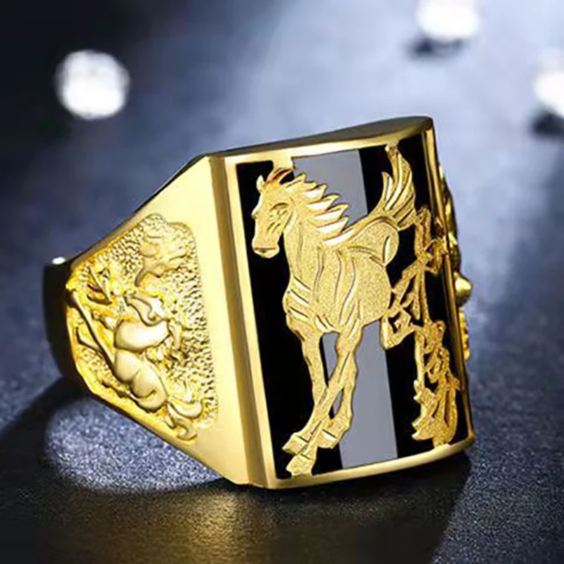 Anillo De Caballo Para Hombre Vintage - Chapado En Oro, Diseño Tótem, Estilo Retro Hip Hop (aleación, Tallas UK Disponibles)