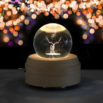 

new Music Box Crystal Ball Wooden Nightlight Music Box Rotating Innovative Birthday Gift Handrocked Music Box Valentine's Da