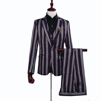

Textured Colorful Stripes Business Commuting To Work Three-piece Suit For Men Elegant And Formal Wedding Party Host