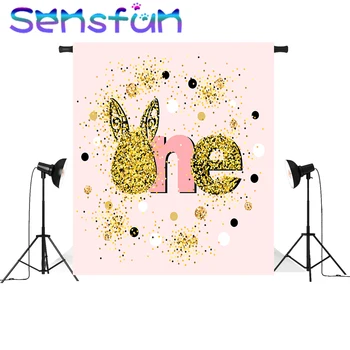 

zk157 Golden One with Bunny Ear Baby Birthday Party Backdrop Custom Children Background Photophone First year Anniversary