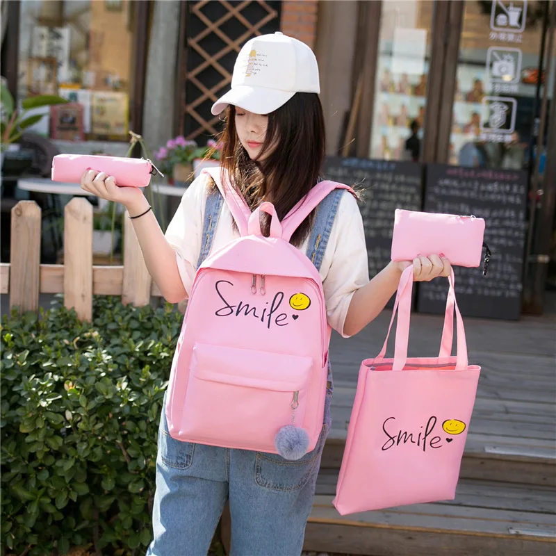 

Printed Canvas Backpack Women's Fresh And Stylish Middle School Students School Bag Extra-value Assortments Buy One Get Three