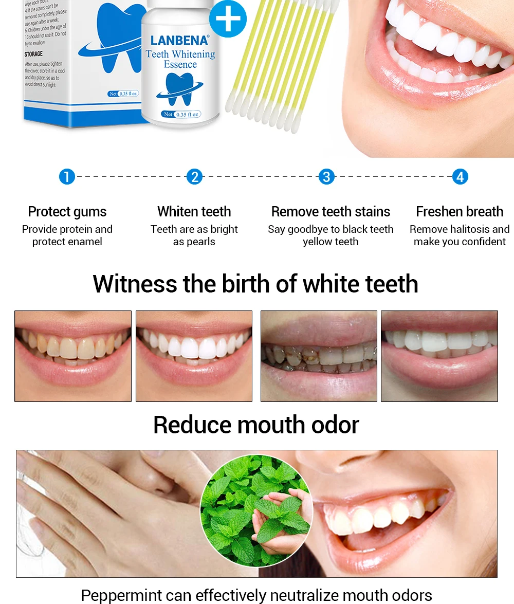 LANBENA отбеливание зубов натуральный Organicliqu гигиена полости рта Очищающая сыворотка удаляет доска пятна Отбеливание зубов зубные