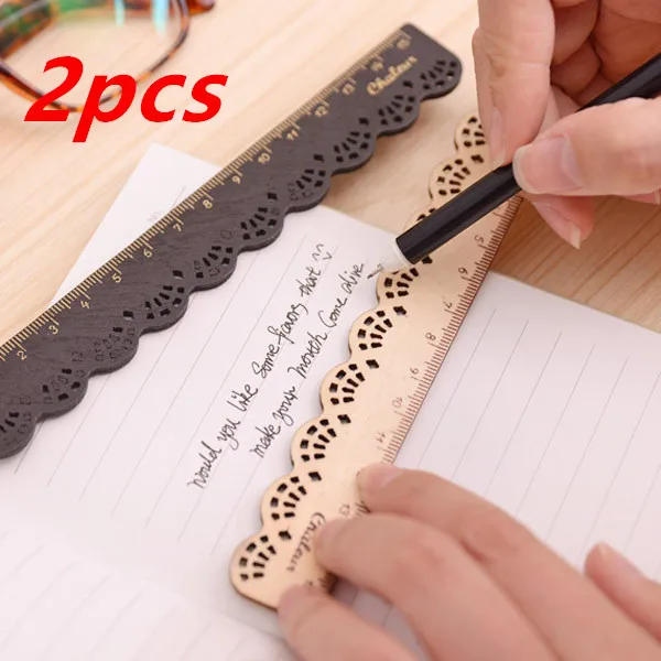 Regla de madera de encaje hueca Vintage, 15cm, regla recta para medición, regalo promocional