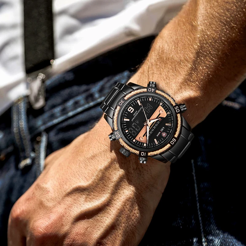KADEMAN, брендовые часы для мужчин, электронные, с двойным дисплеем времени, нержавеющая сталь, военные, спортивные часы, новинка, Relogio Masculino K6173G