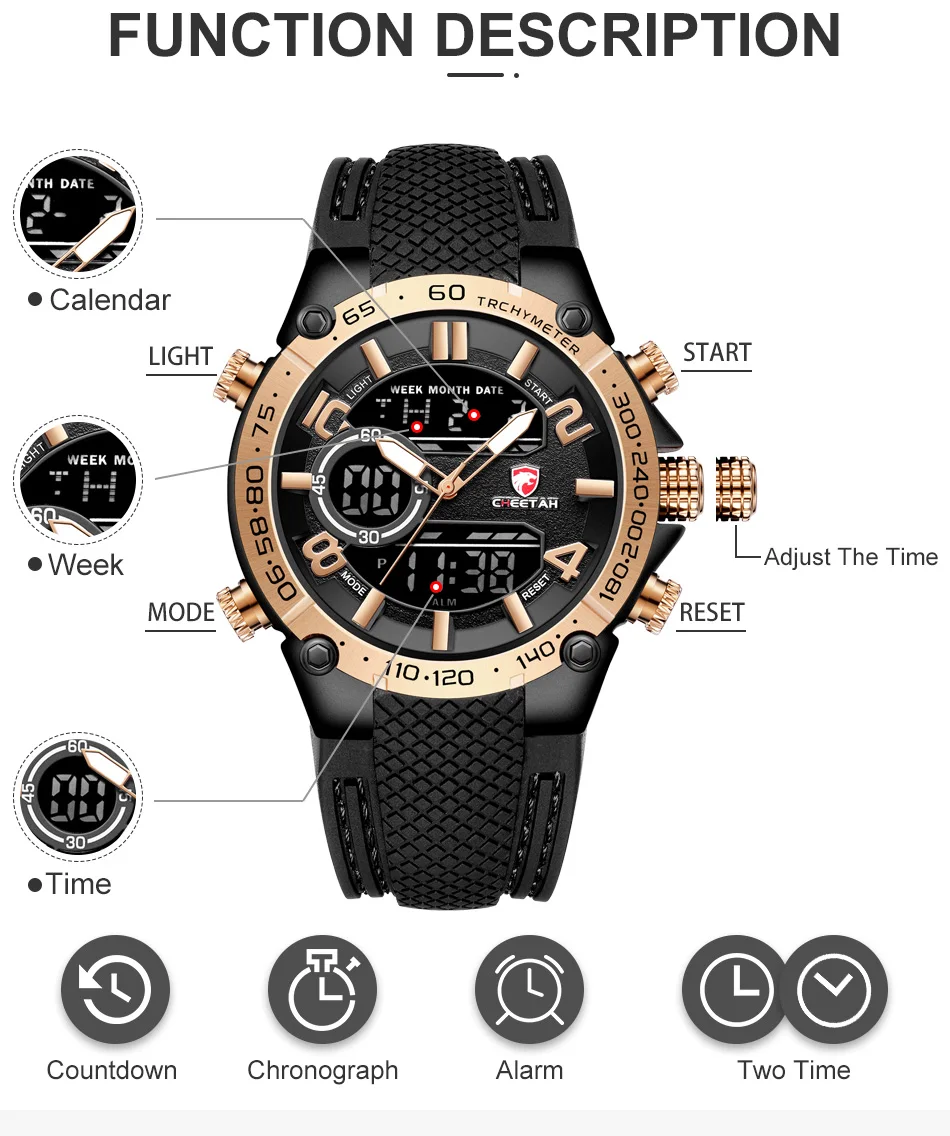Топ люксовый бренд CHEETAH мужские часы модные спортивные наручные Цифровые кварцевые аналоговые часы водонепроницаемые мужские часы Relogio Masculino