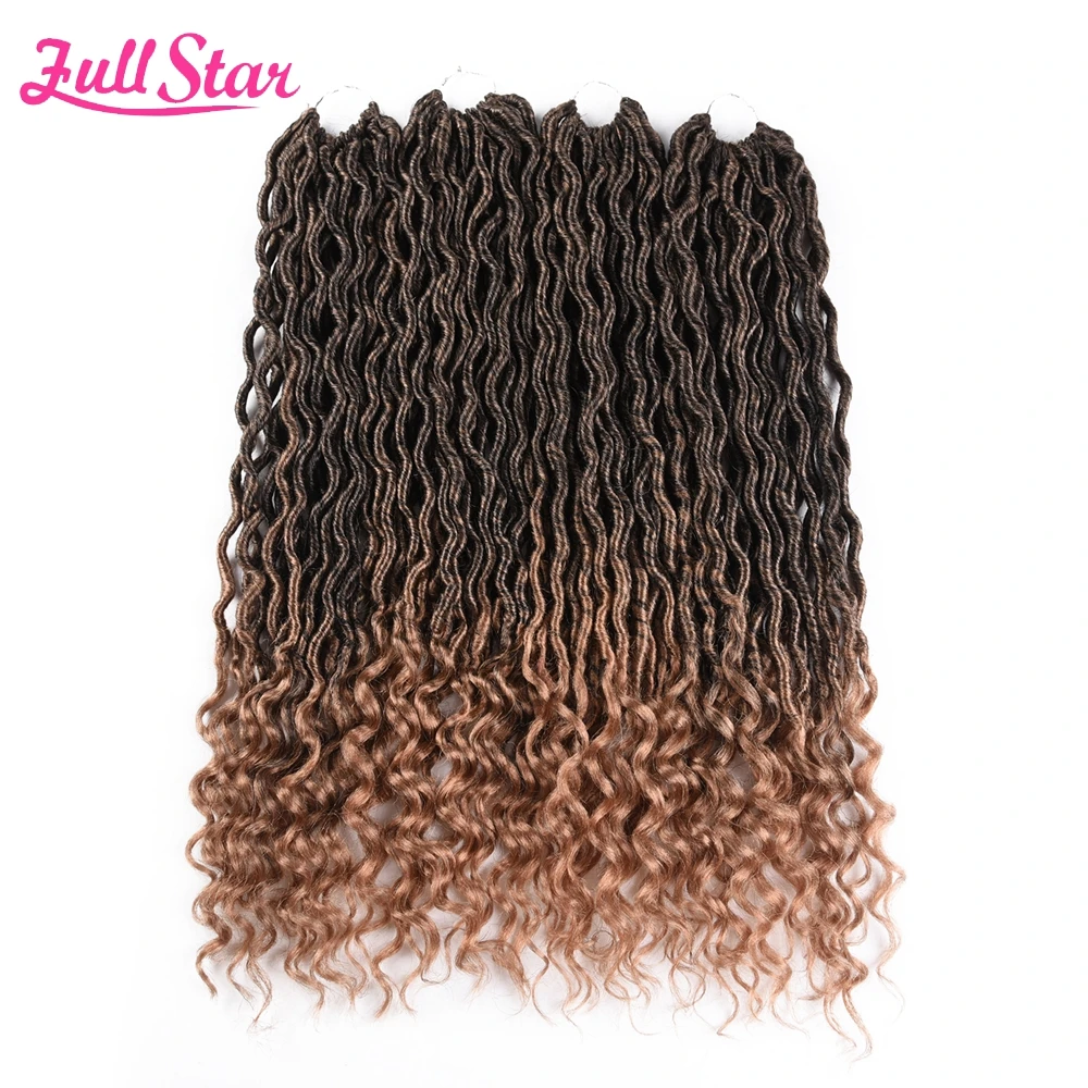 Полная звезда Faux Locs Curly синтетические крючком косы волос 2" Богиня Омбре плетение волос натуральный черный коричневый мягкий Locs розовый синий