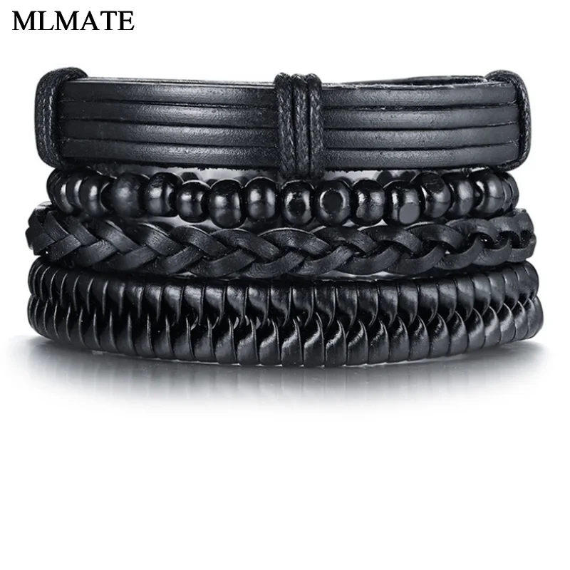 

Punk Black Braided Leather Bracelets for Men Bangle Adjustable Length Bohemia Holiday Male Jewelry Drop Shipping
