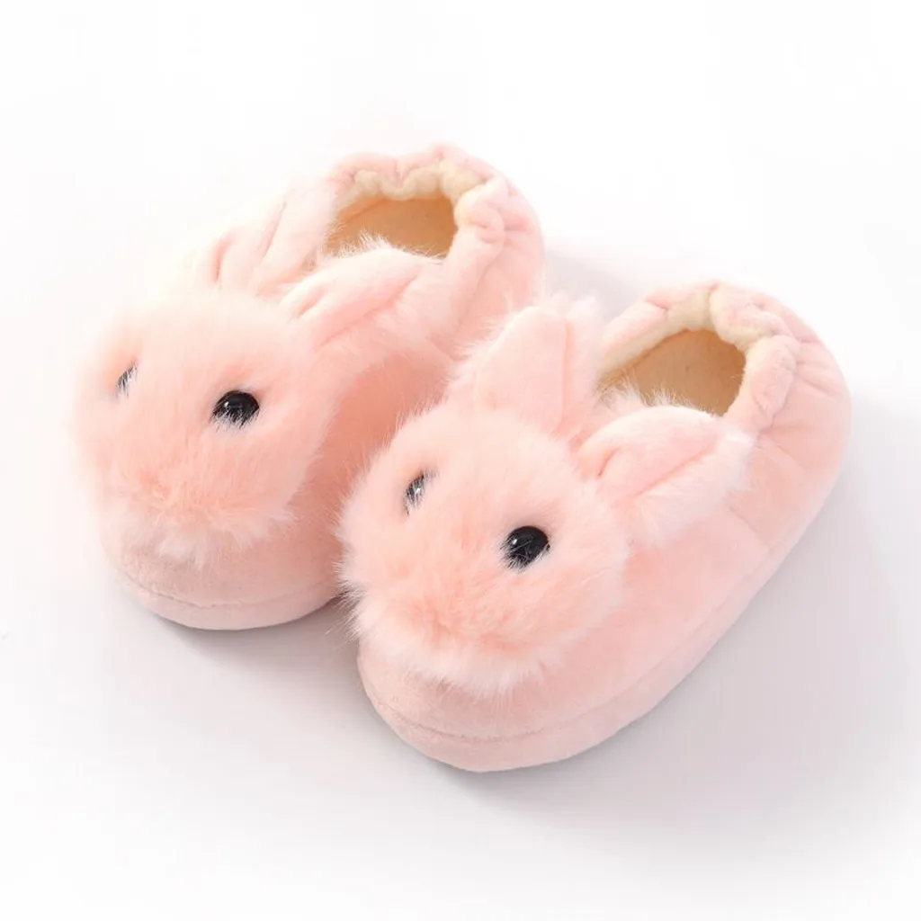 2-9Y Winter Kids Cute Cotton Slippers Children's Warm Non-slip Baby Girls Cartoon Plush Rabbit Cotton Slippers children's shoes for adults