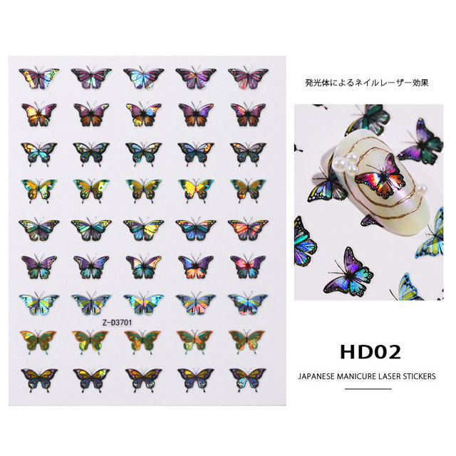 Butterfly Nail Art Stickers Adhesive Sliders Colorful Blue Flowers Nail Transfer Decals Foils Wraps Decorations Dropshipping