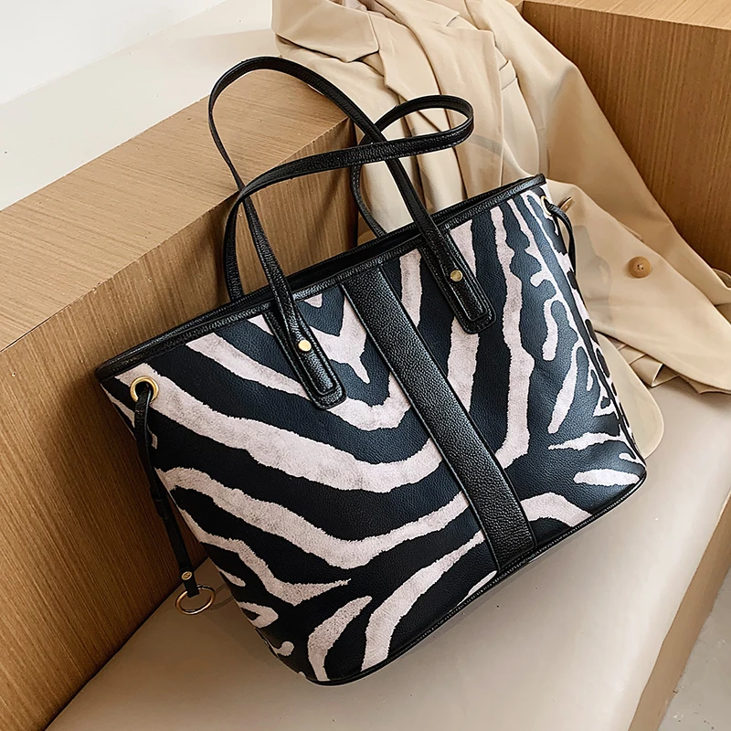 Zebra Pattern Designer PU Leather Shoulder Bags for Women 2020 Large Branded Handbags Women's Trend Totes Hand Bag | Багаж и сумки
