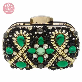 

Chi Belle western style Emerald evening clutch bag rhinestone crystal luxury pouch bling handbag mini 2020 latest trend bag