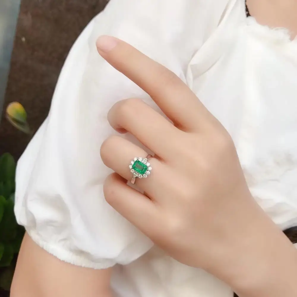 Ювелирные изделия AEAW, 18 К, белое золото, 0.14ct, кольцо с натуральным изумрудом, юбилейное кольцо, изумрудная огранка, зеленый драгоценный камень, кольцо для женщин, ювелирные изделия