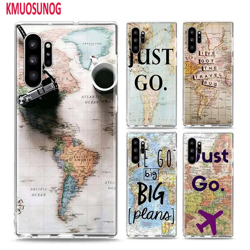 

Soft TPU Cover World Map Travel Just Go for Samsung Galaxy Note 10 10Plus 9 8 S10 S10E S9 S8 Plus S7 S6 Edge Phone Case
