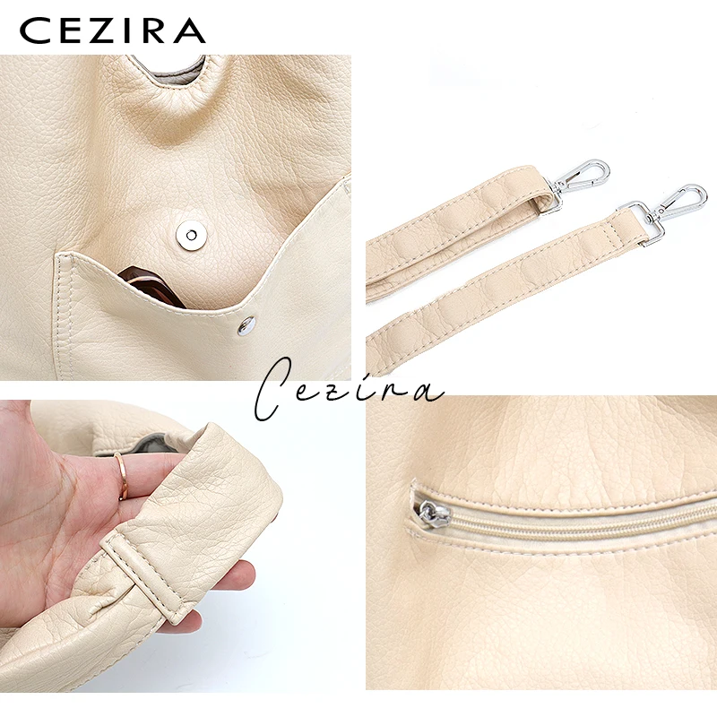 CEZIRA модная женская повседневная большая сумка-хобо из искусственной кожи с эффектом потертости, сумка через плечо для девушек с обеих сторон, женская сумка для покупок через плечо
