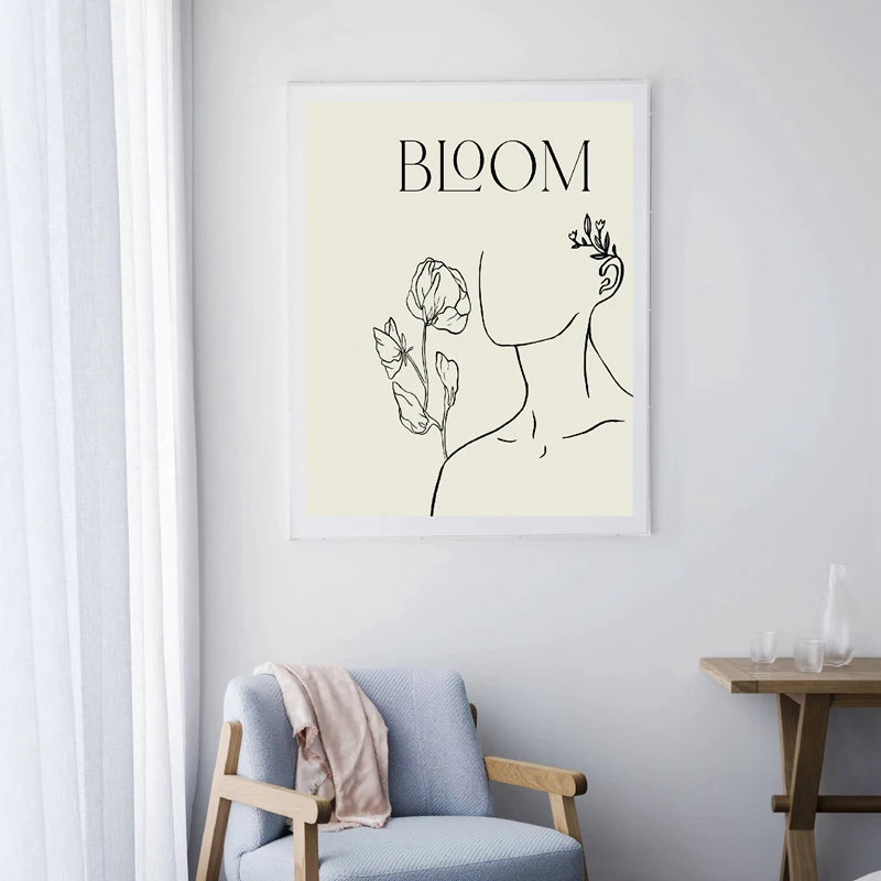 Bloom Fine Line Abstract Canvas Painting Wall Art Decor