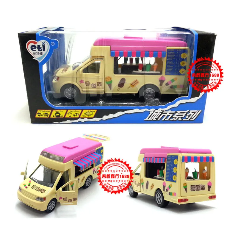 

Alloy Car Model Eti Ice Cream Truck Mobile Food Trucks Model Ice Cream Cart Toy Sound And Light Pull Back Car