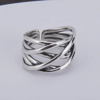 

925 Sterling Silver Multi-Line Cross Winding Woven Ring European Fashion Hip-hop Punk Retro Exaggerated Thai Silver Hand Jewelry