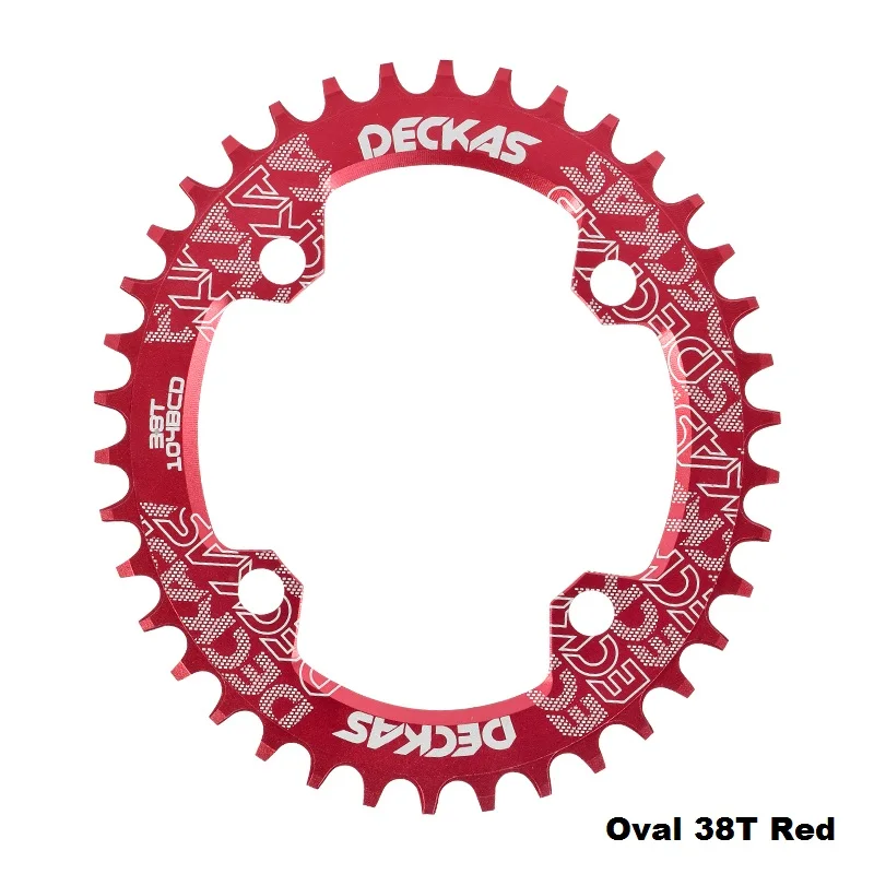 Deckas Овальный узкая широкая цепь из колец цепь 104BCD 32T 34 Т 36 38T горный велосипедная передняя звезда многоцветный диаметра окружности болтов(зуб части пластины - Цвет: Oval 38T Red