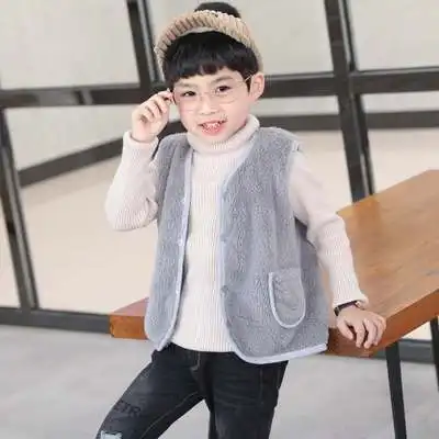 Gray Новое поступление; теплый плотный жилет; одежда для маленьких девочек и мальчиков; зимняя куртка; пальто; Верхняя одежда без рукавов; флисовый однотонный жилет для малышей - Цвет: Gray