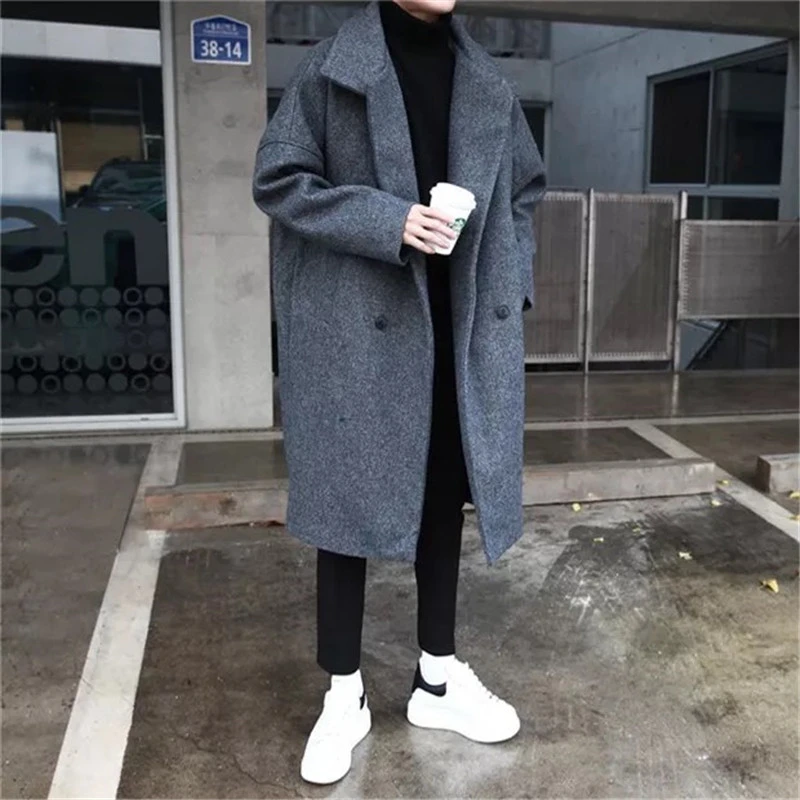 YASUGUOJI Mens Double Breasted Overcoat Long Woolen Coat for Men Wool Winter Coat Men Turn-down Collar Long Woollen Wind Coat YASUGUOJI Mens Double Breasted Overcoat Long Woolen Coat for Men Wool Winter Coat Men Turn-down Collar Long Woollen Wind Coat