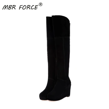 

MBR FORCE new high-quality cow suede winter women's round-toe inner increase wear-resistant rubber sole black warm high boots