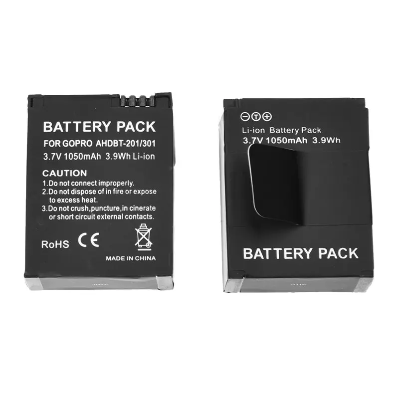 AAAE Top-2x1050 mAh аккумулятор+ зарядное устройство для GoPro AHDBT-301 201 HD HERO 3 3+ black POST