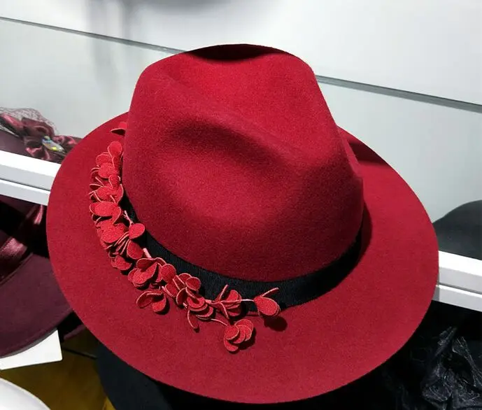 01911-HQ-FM10011 леди цветок шерсть формальная Шляпа Fedora Женщины Панама джазовая, шляпа
