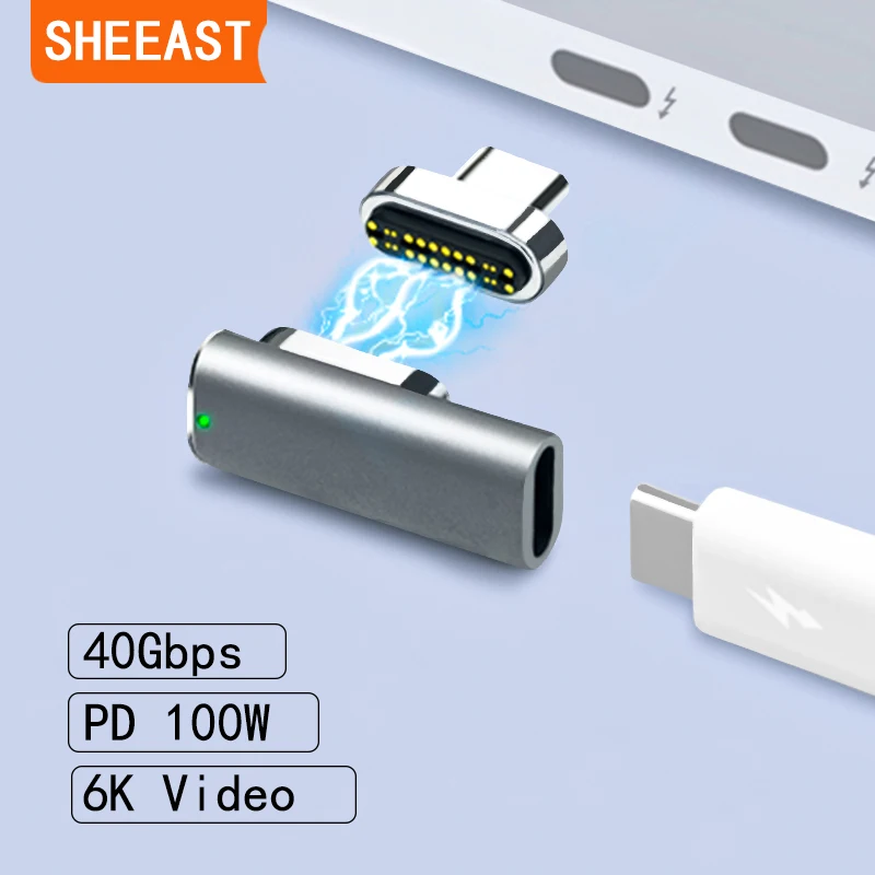 USB C Magnetic Adapter 24Pins Type C Connector 40Gbp/s PD 100W Fast Charging Converter for Thunderbolt 3 iPad MacBook Pro Switch for power adapter