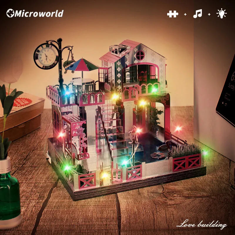 Microworld 3D Metal Theme Rotating Music Box Puzzle Models Kits DIY Laser Cutting Jigsaw Educational Toys Gifts For Girls Adult
