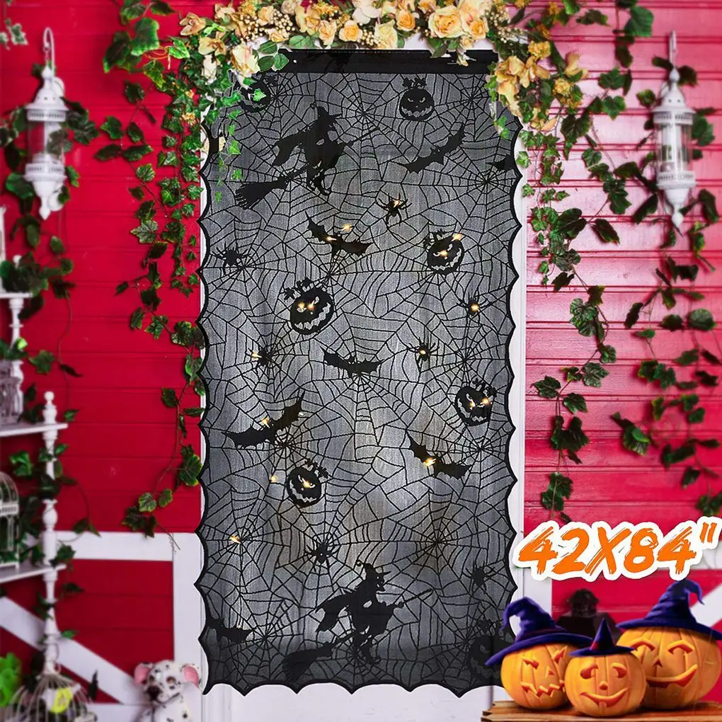 

Halloween Curtain Window Mesh Drape Black Web Pumpkin Window Screen Home Festival Decorations