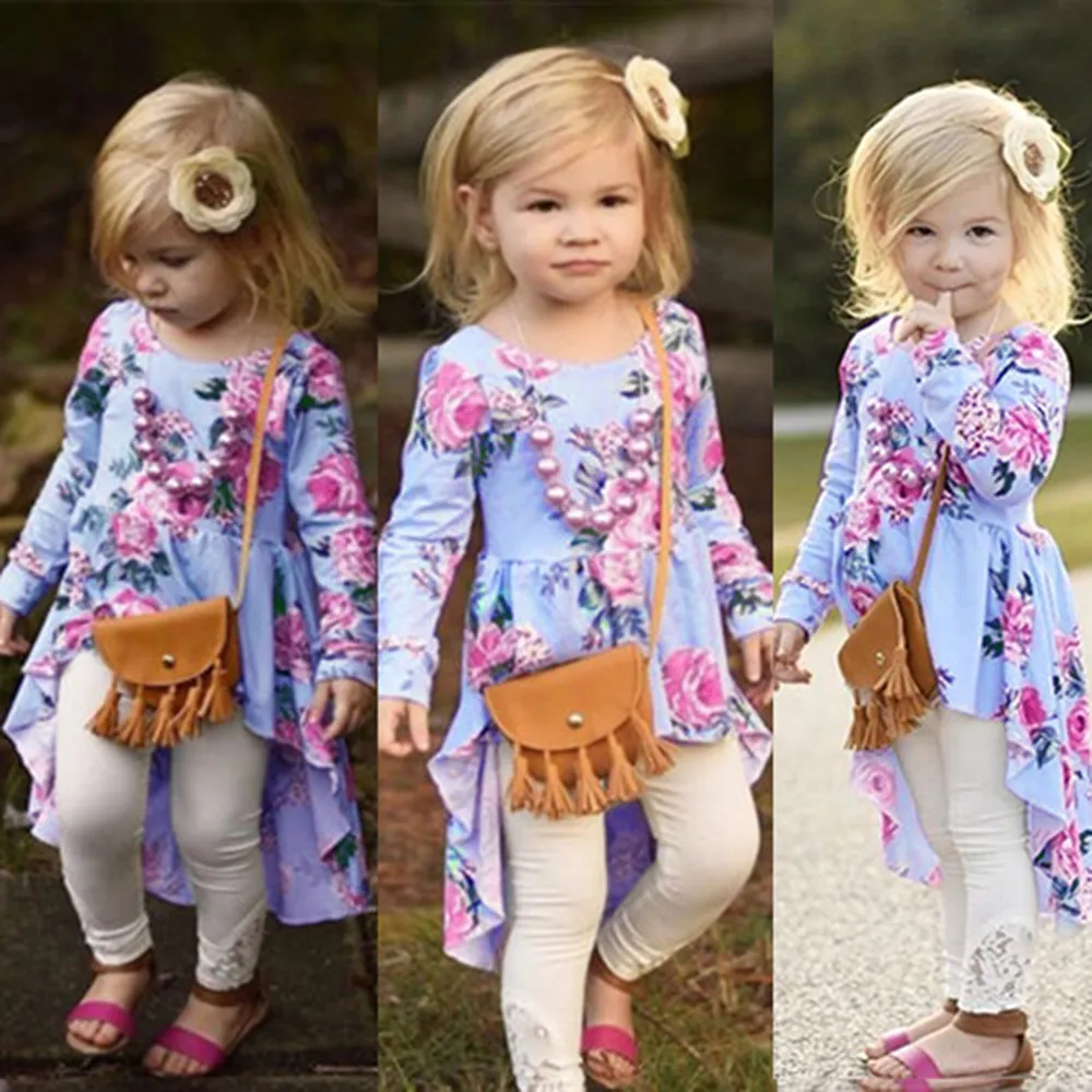 Платье для маленьких девочек топы с длинными рукавами и цветочным принтом