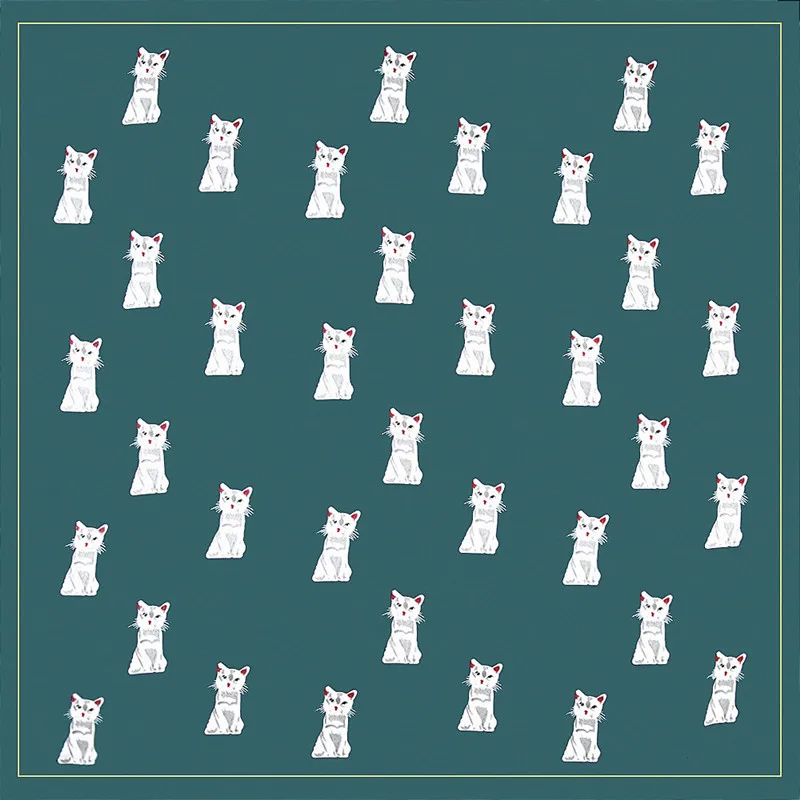 

KMS New cartoon kitten lady simulation silk scarf scarf small square 60cm * 60cm